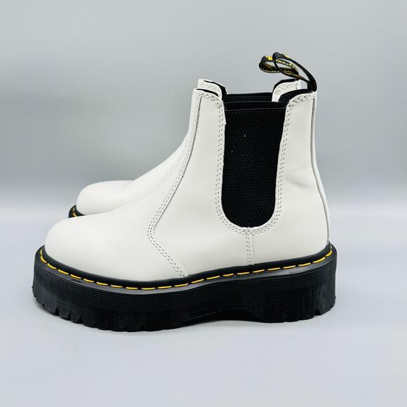 Dr Martens Boots Womens 7 White Leather Chelsea 2976 Quad Platform Retro Slip On - Picture 5 of 12